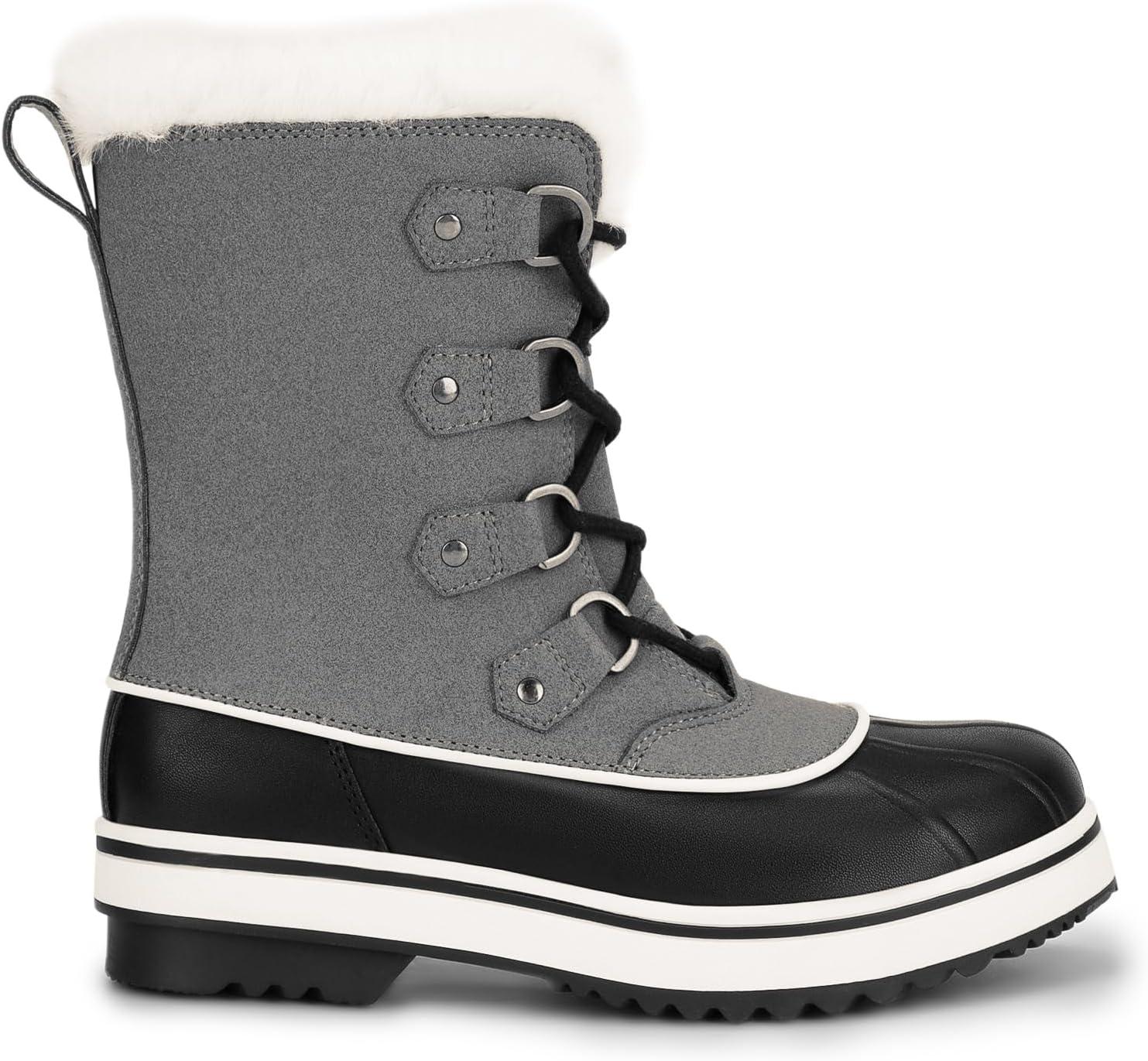 imageDREAM PAIRS Womens Snow Winter Boots Mid Calf Waterproof Warm Faux Fur Lined Lace Up Antislip Outdoor Duck BootsDark Grey