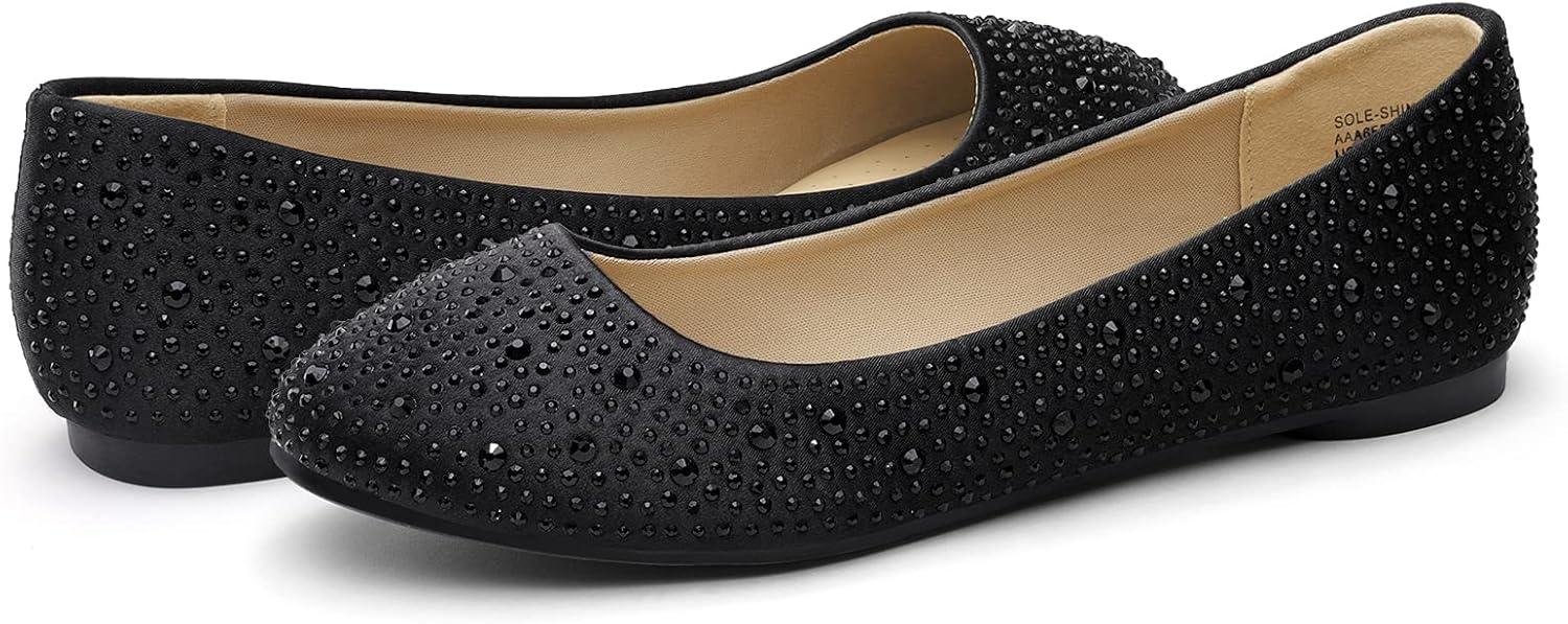 imageDREAM PAIRS Womens SoleShine Rhinestone Ballet Flats ShoesBlack