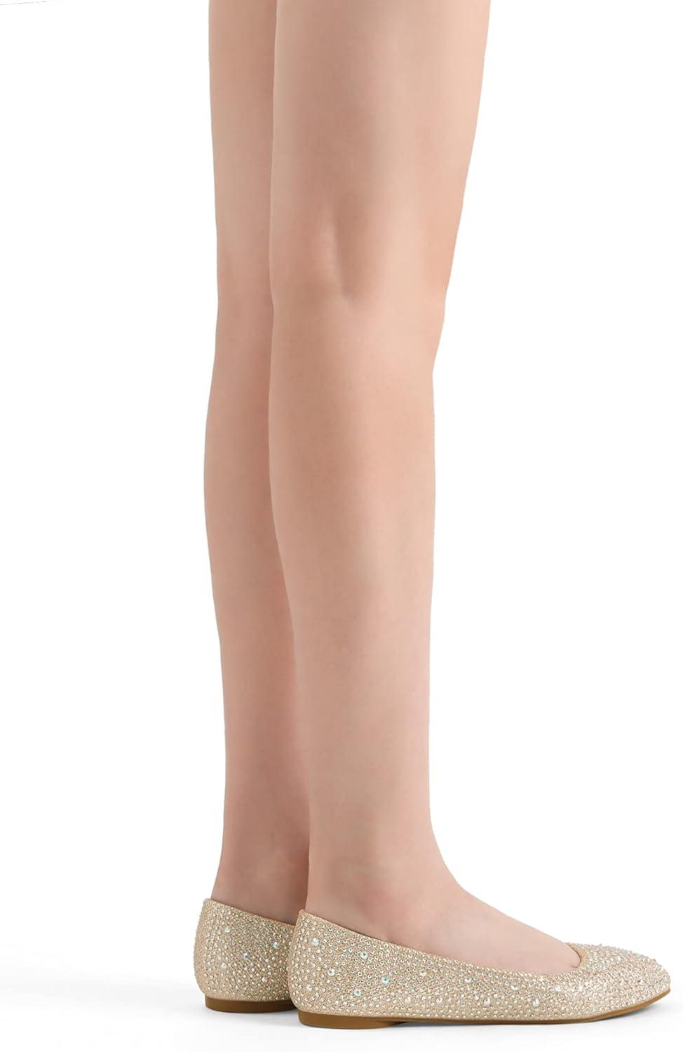 imageDREAM PAIRS Womens SoleShine Rhinestone Ballet Flats ShoesGold