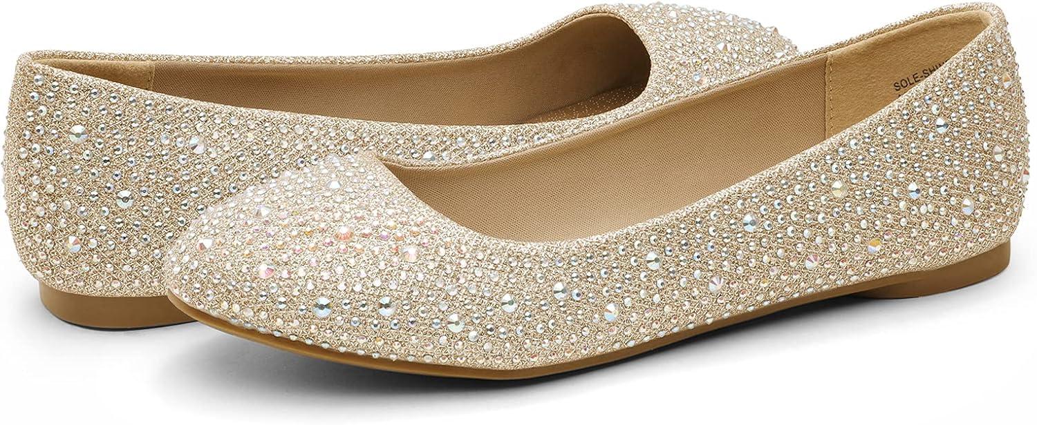 imageDREAM PAIRS Womens SoleShine Rhinestone Ballet Flats ShoesGold