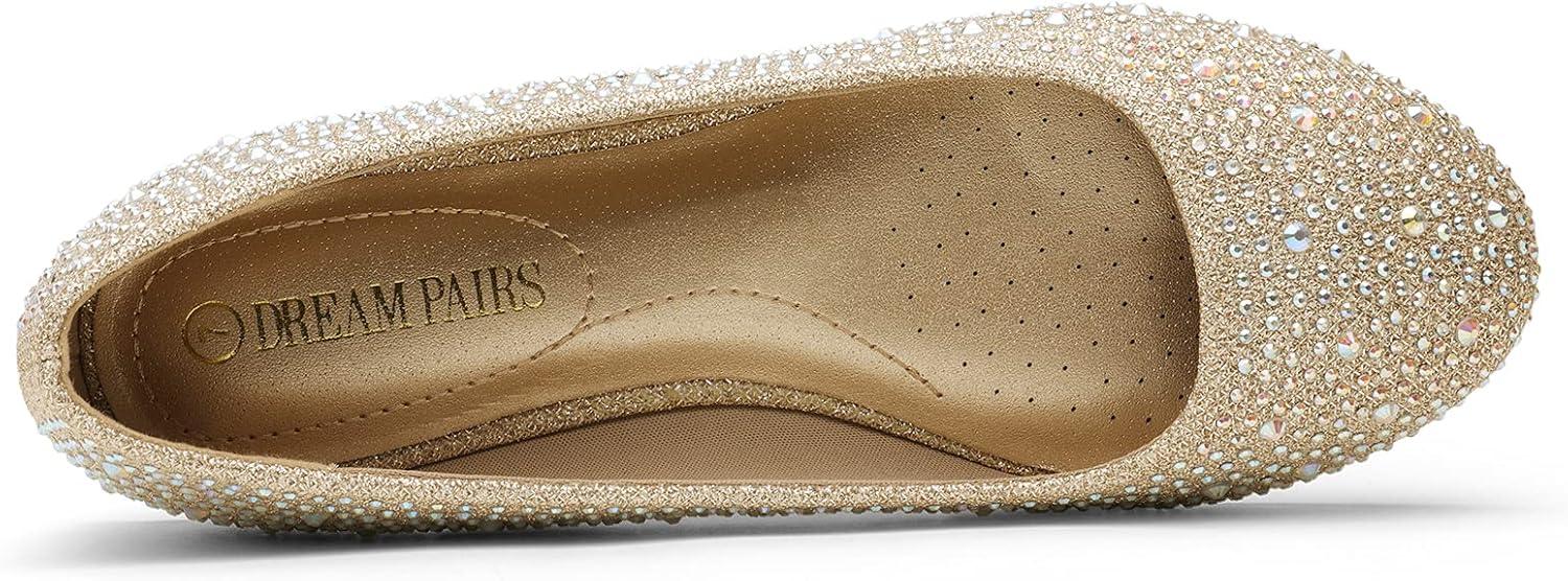 imageDREAM PAIRS Womens SoleShine Rhinestone Ballet Flats ShoesGold