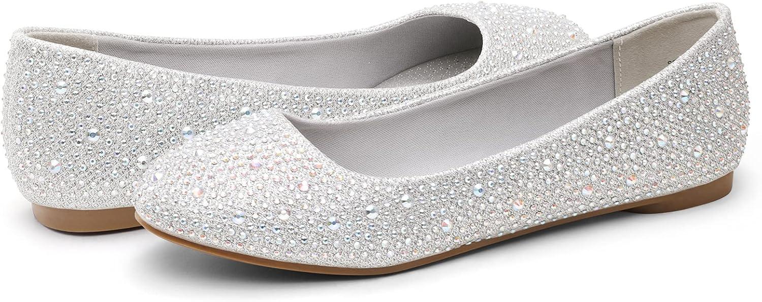 imageDREAM PAIRS Womens SoleShine Rhinestone Ballet Flats ShoesSilver