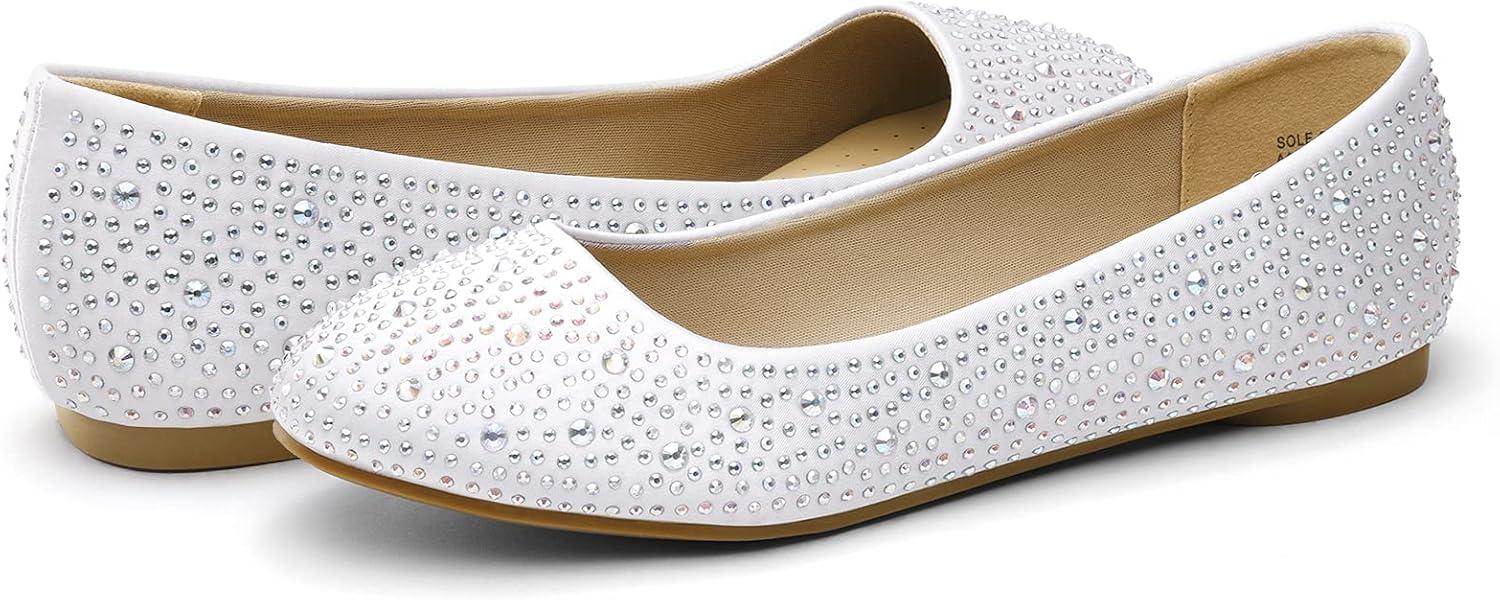 imageDREAM PAIRS Womens SoleShine Rhinestone Ballet Flats ShoesWhite