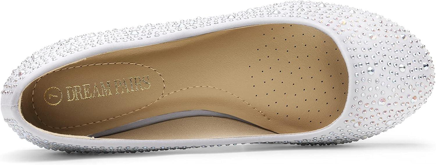 imageDREAM PAIRS Womens SoleShine Rhinestone Ballet Flats ShoesWhite
