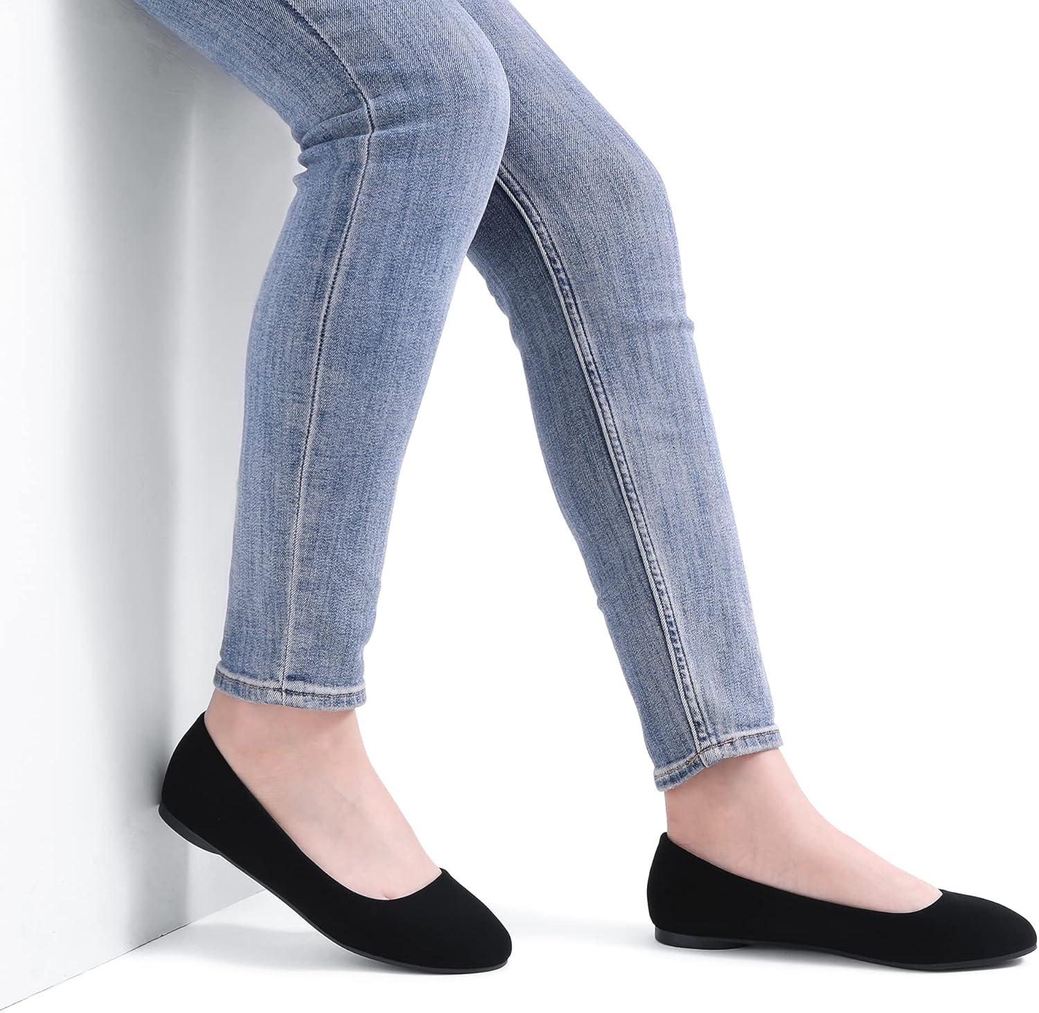 imageDREAM PAIRS Womens SoleSimple Wide Width Flats Ballerina Walking Flats Comfortable Slip on ShoesBlackNubuck