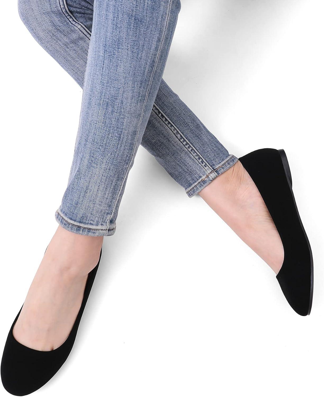 imageDREAM PAIRS Womens SoleSimple Wide Width Flats Ballerina Walking Flats Comfortable Slip on ShoesBlackNubuck