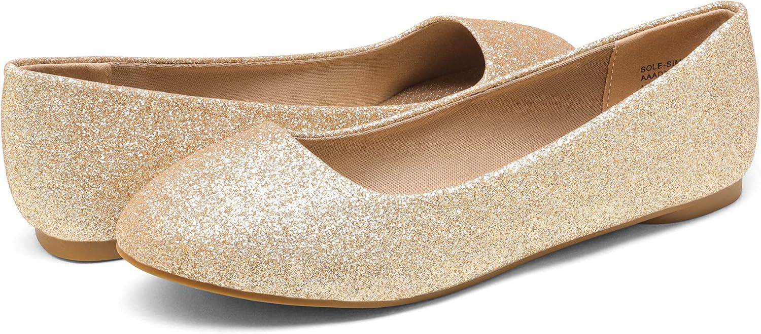 imageDREAM PAIRS Womens SoleSimple Wide Width Flats Ballerina Walking Flats Comfortable Slip on ShoesGoldGlitter