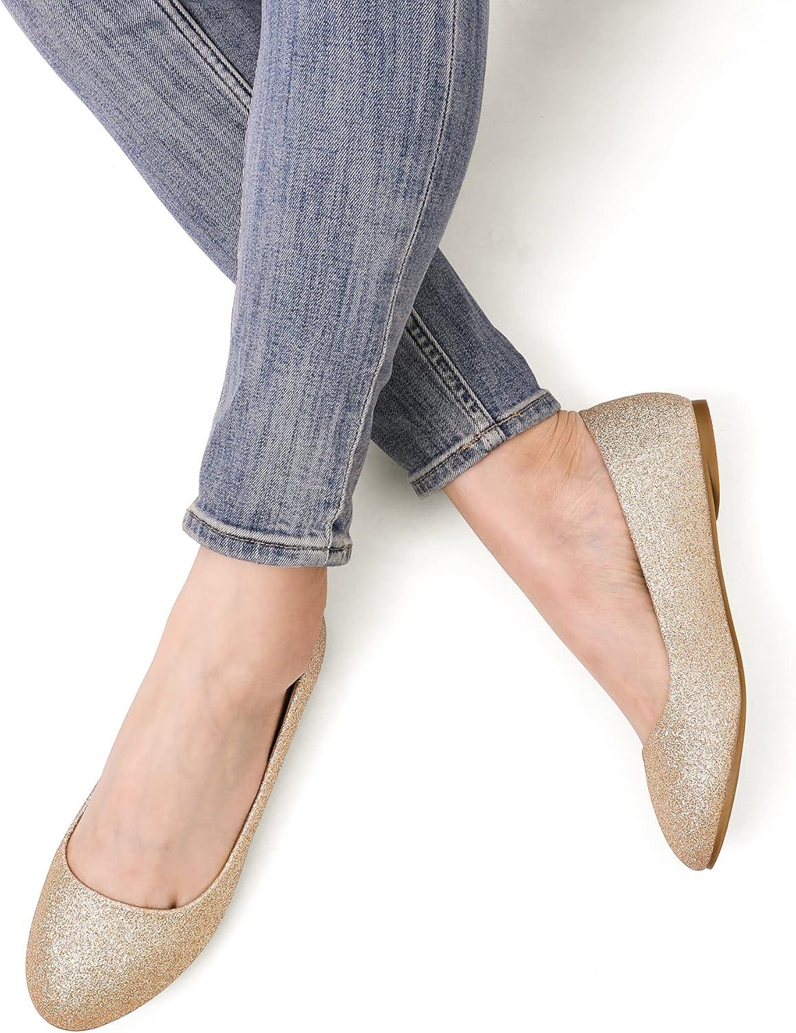 imageDREAM PAIRS Womens SoleSimple Wide Width Flats Ballerina Walking Flats Comfortable Slip on ShoesGoldGlitter