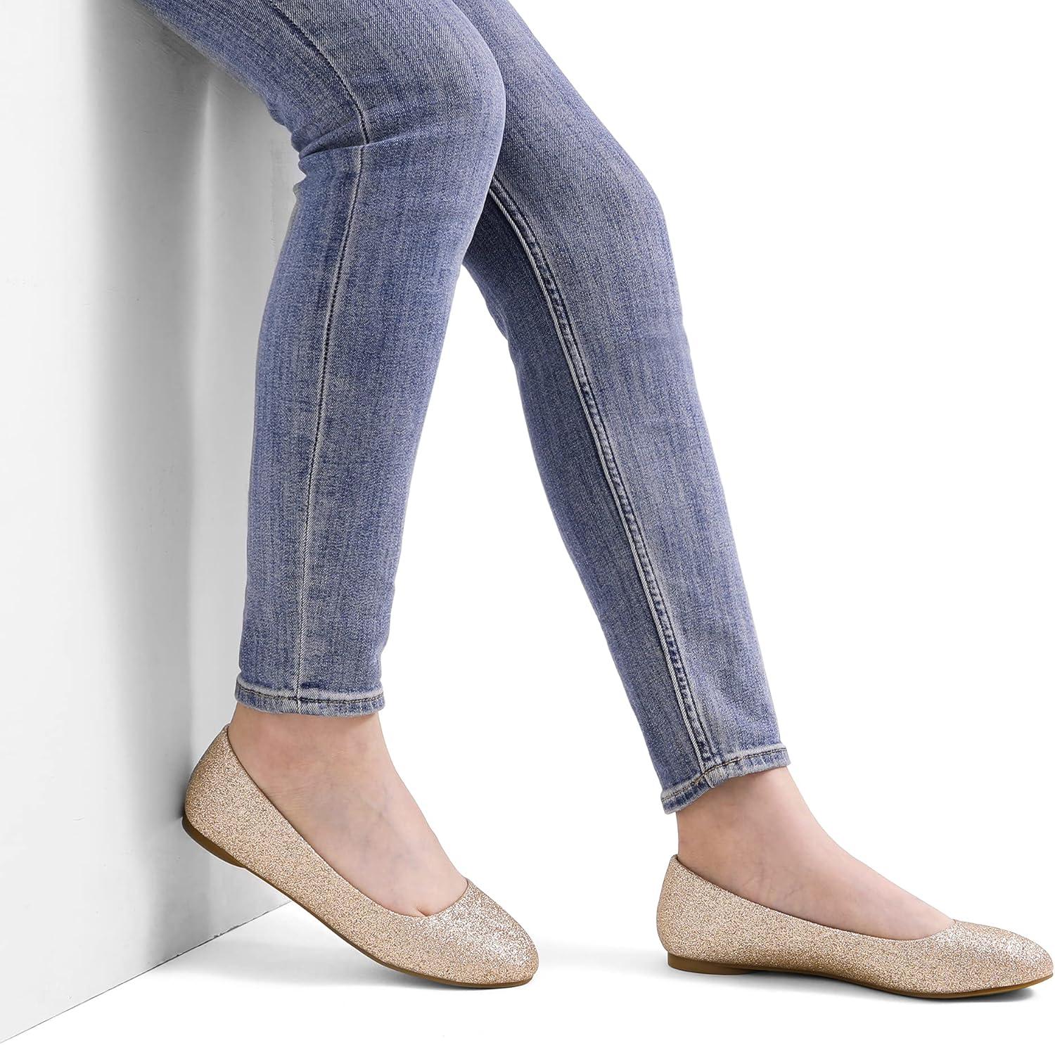 imageDREAM PAIRS Womens SoleSimple Wide Width Flats Ballerina Walking Flats Comfortable Slip on ShoesGoldGlitter
