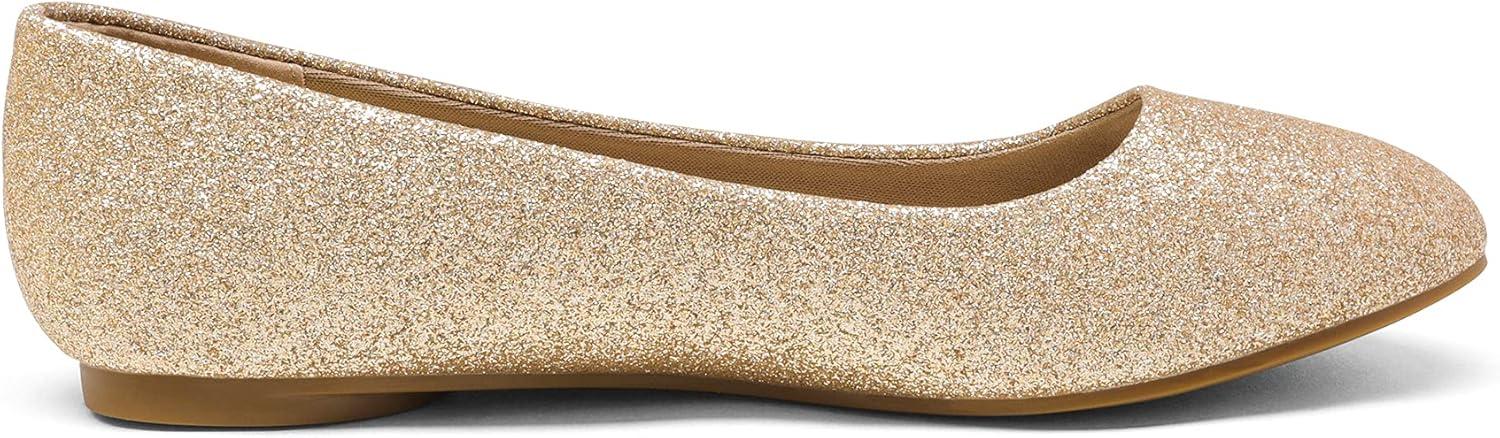 imageDREAM PAIRS Womens SoleSimple Wide Width Flats Ballerina Walking Flats Comfortable Slip on ShoesGoldGlitter