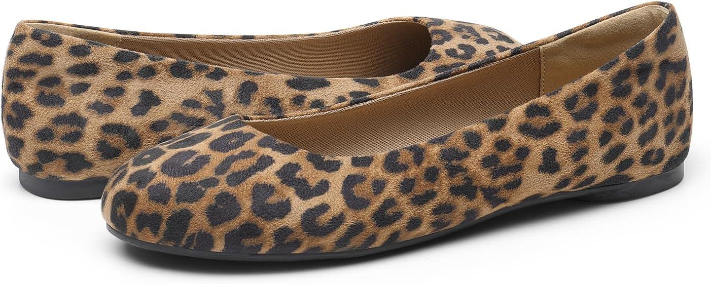 imageDREAM PAIRS Womens SoleSimple Wide Width Flats Ballerina Walking Flats Comfortable Slip on ShoesLeopardsuede