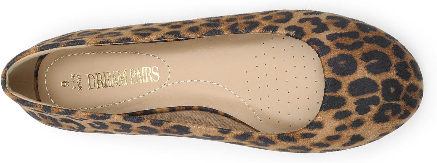 imageDREAM PAIRS Womens SoleSimple Wide Width Flats Ballerina Walking Flats Comfortable Slip on ShoesLeopardsuede