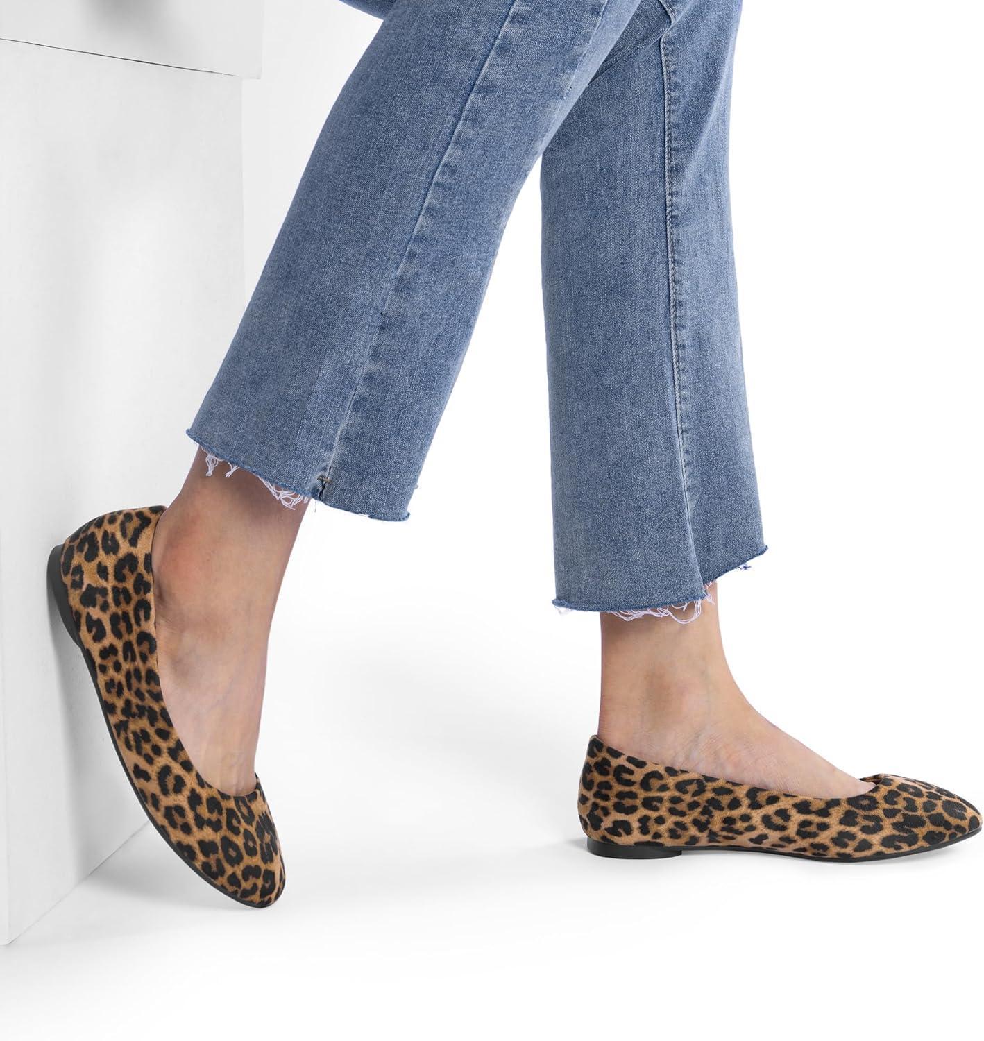 imageDREAM PAIRS Womens SoleSimple Wide Width Flats Ballerina Walking Flats Comfortable Slip on ShoesLeopardsuede