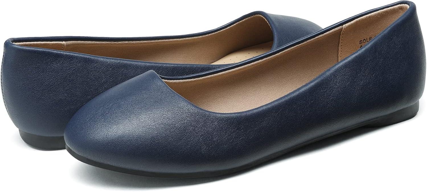 imageDREAM PAIRS Womens SoleSimple Wide Width Flats Ballerina Walking Flats Comfortable Slip on ShoesNavyPu
