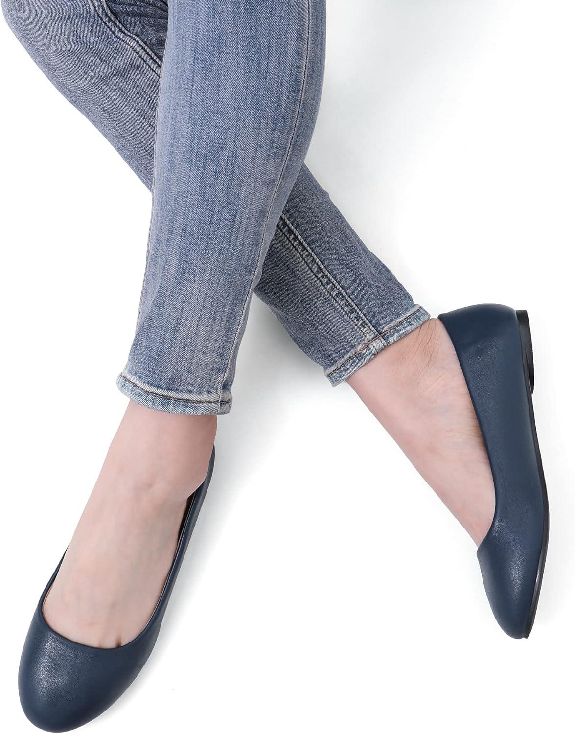 imageDREAM PAIRS Womens SoleSimple Wide Width Flats Ballerina Walking Flats Comfortable Slip on ShoesNavyPu