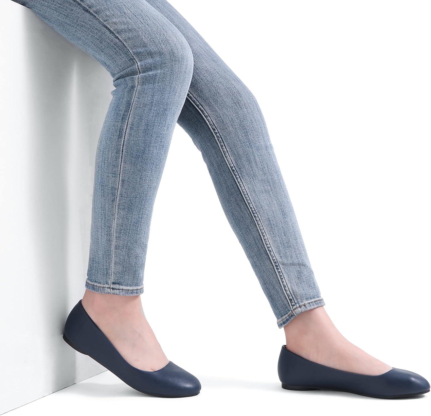 imageDREAM PAIRS Womens SoleSimple Wide Width Flats Ballerina Walking Flats Comfortable Slip on ShoesNavyPu