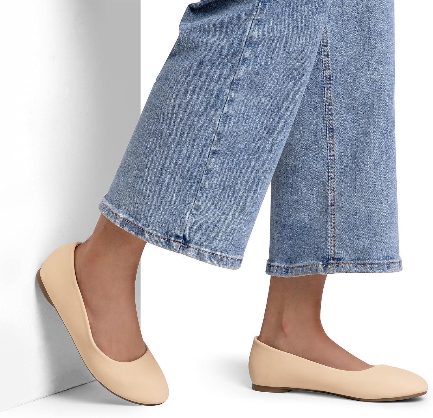 imageDREAM PAIRS Womens SoleSimple Wide Width Flats Ballerina Walking Flats Comfortable Slip on ShoesNudeNubuck