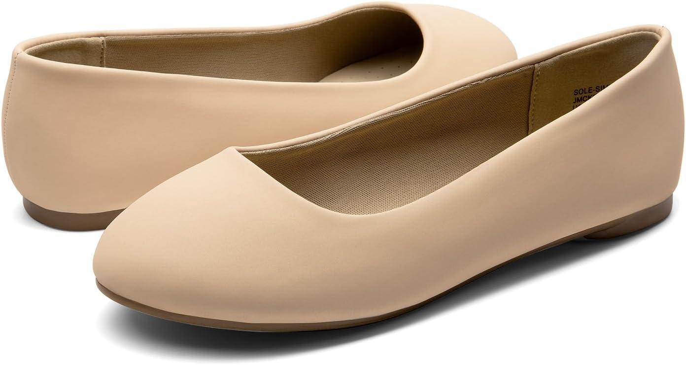 imageDREAM PAIRS Womens SoleSimple Wide Width Flats Ballerina Walking Flats Comfortable Slip on ShoesNudeNubuck