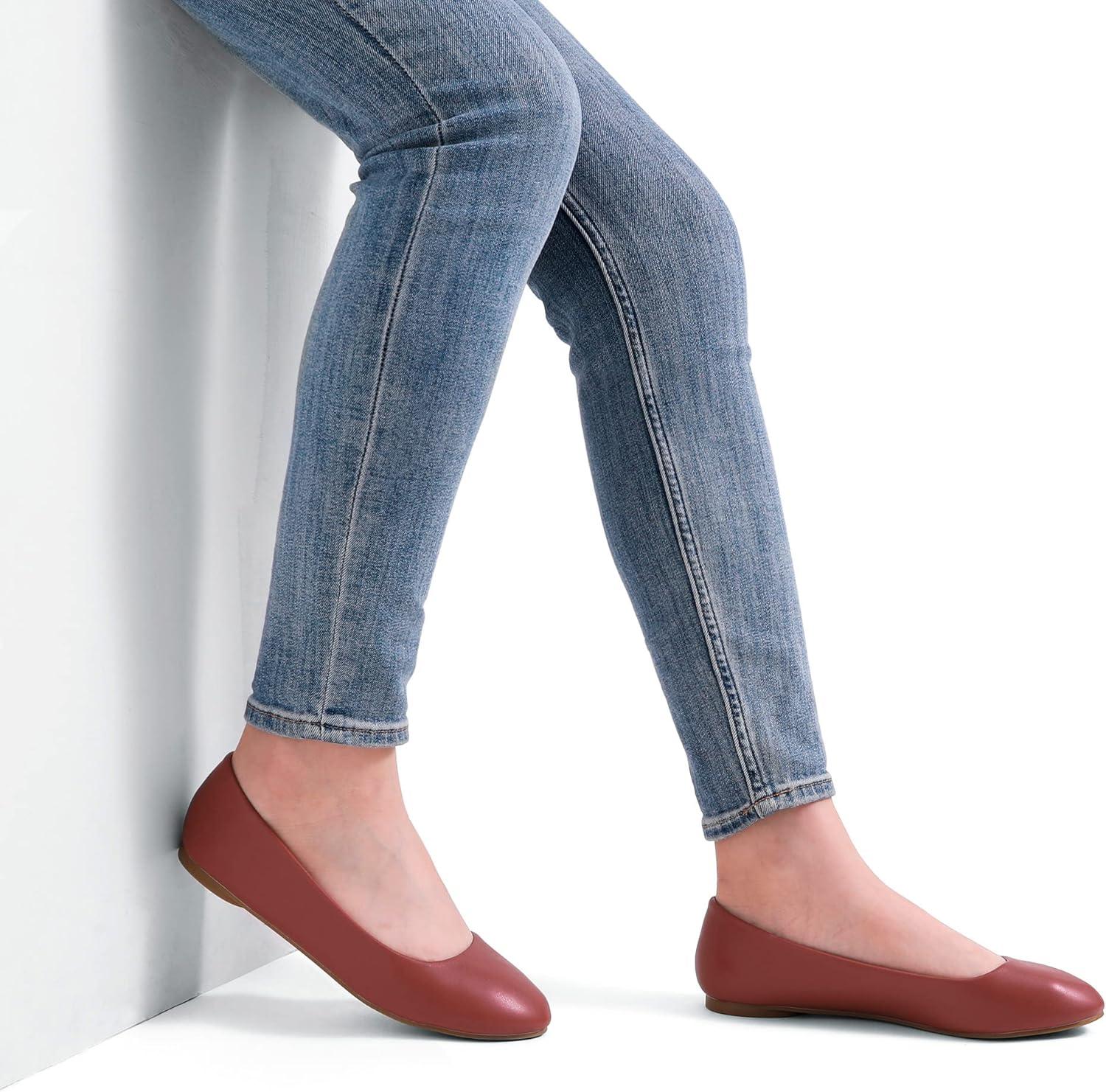 imageDREAM PAIRS Womens SoleSimple Wide Width Flats Ballerina Walking Flats Comfortable Slip on ShoesRedPu