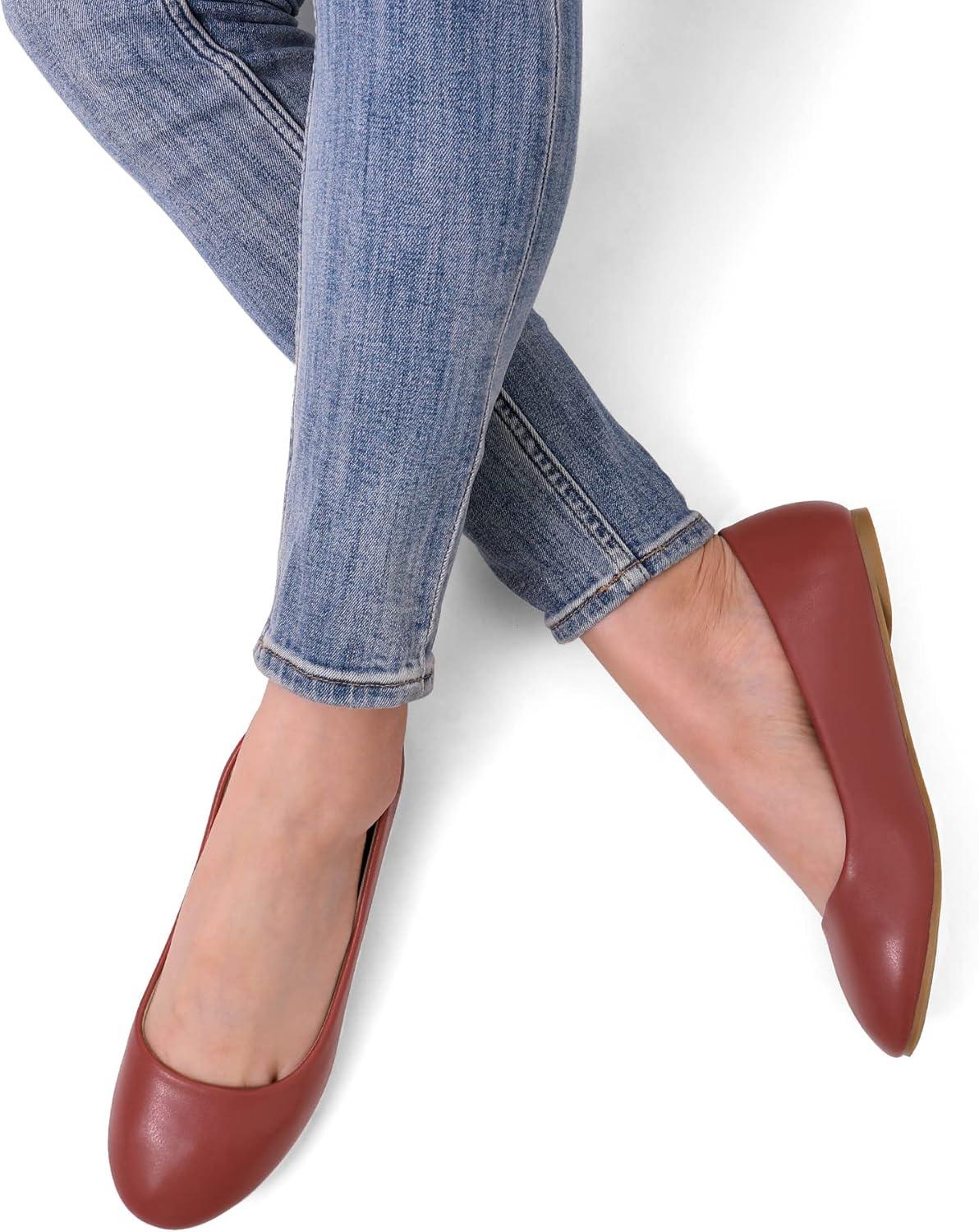 imageDREAM PAIRS Womens SoleSimple Wide Width Flats Ballerina Walking Flats Comfortable Slip on ShoesRedPu