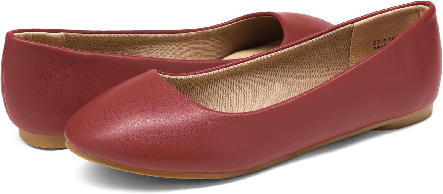 imageDREAM PAIRS Womens SoleSimple Wide Width Flats Ballerina Walking Flats Comfortable Slip on ShoesRedPu