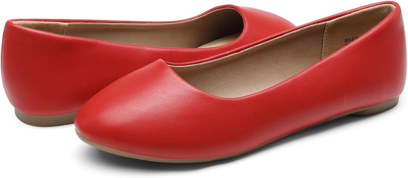 imageDREAM PAIRS Womens SoleSimple Wide Width Flats Ballerina Walking Flats Comfortable Slip on ShoesRedpu1