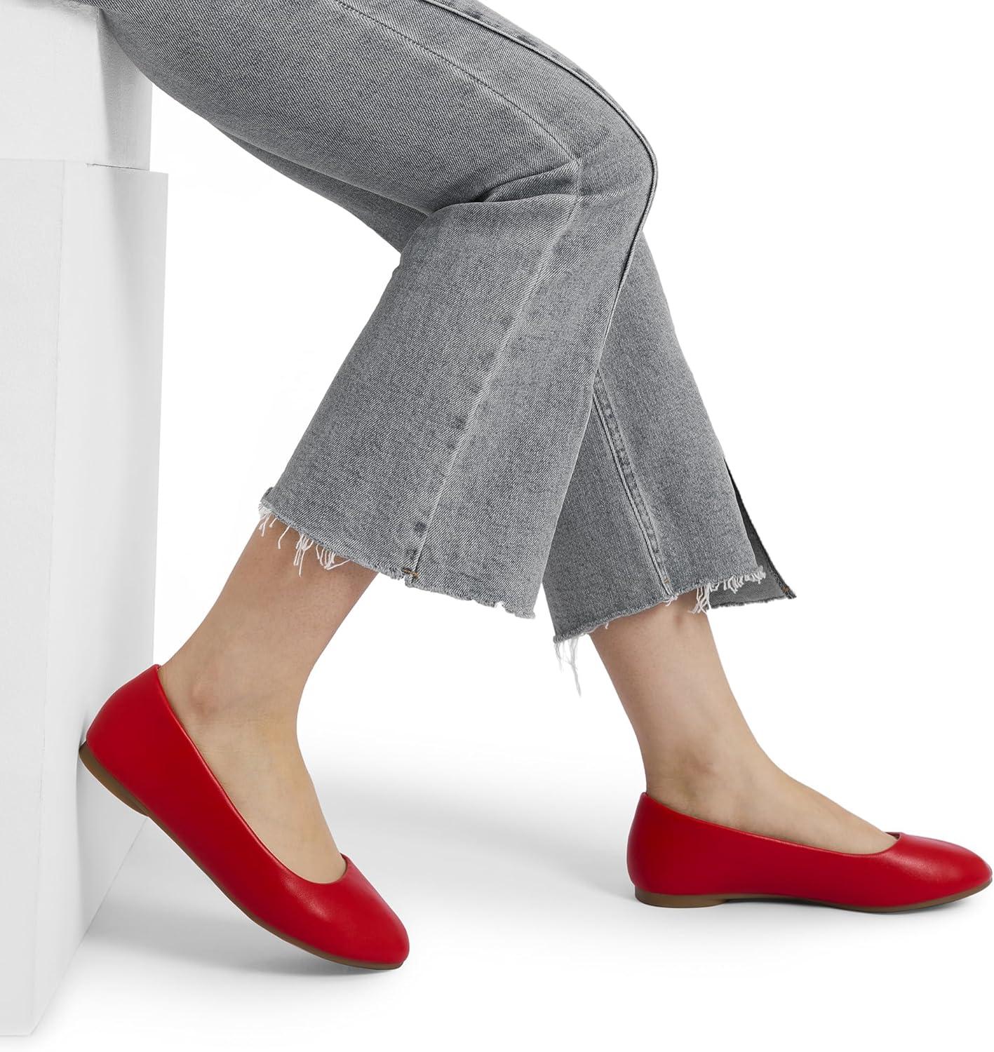 imageDREAM PAIRS Womens SoleSimple Wide Width Flats Ballerina Walking Flats Comfortable Slip on ShoesRedpu1