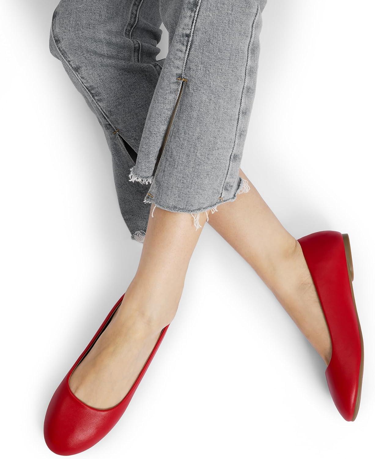 imageDREAM PAIRS Womens SoleSimple Wide Width Flats Ballerina Walking Flats Comfortable Slip on ShoesRedpu1