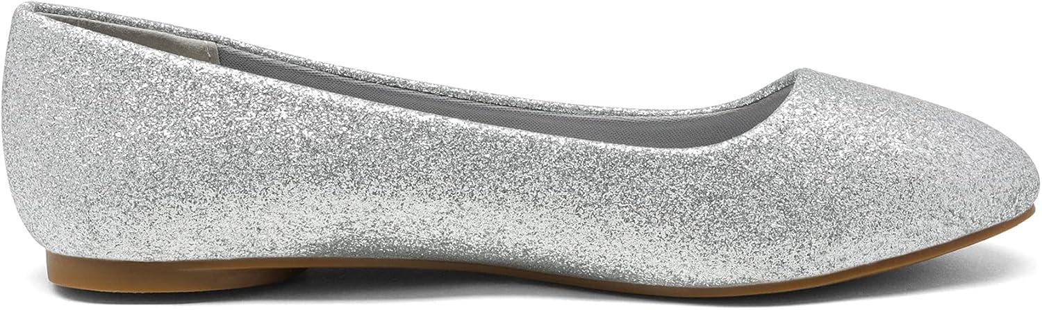 imageDREAM PAIRS Womens SoleSimple Wide Width Flats Ballerina Walking Flats Comfortable Slip on ShoesSilverGlitter