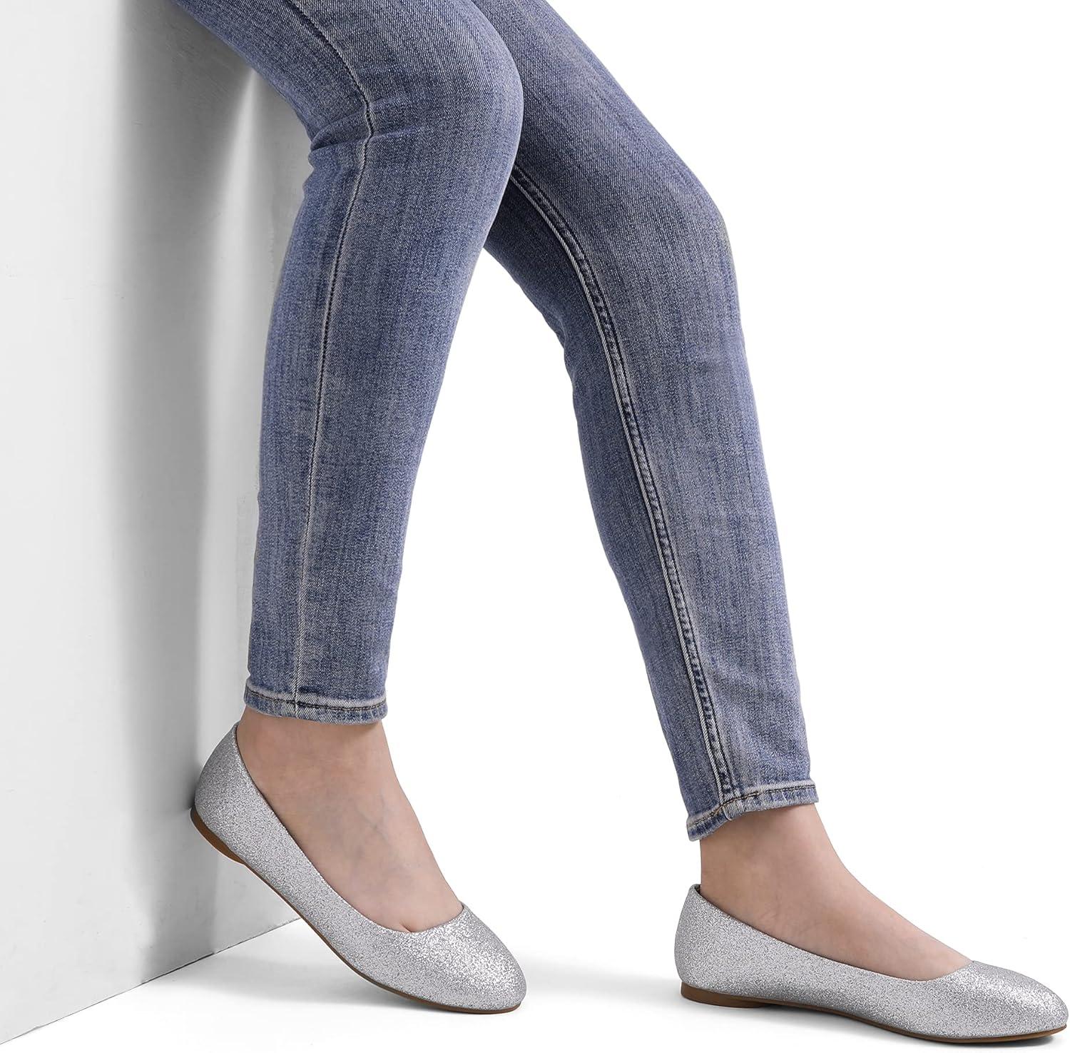 imageDREAM PAIRS Womens SoleSimple Wide Width Flats Ballerina Walking Flats Comfortable Slip on ShoesSilverGlitter