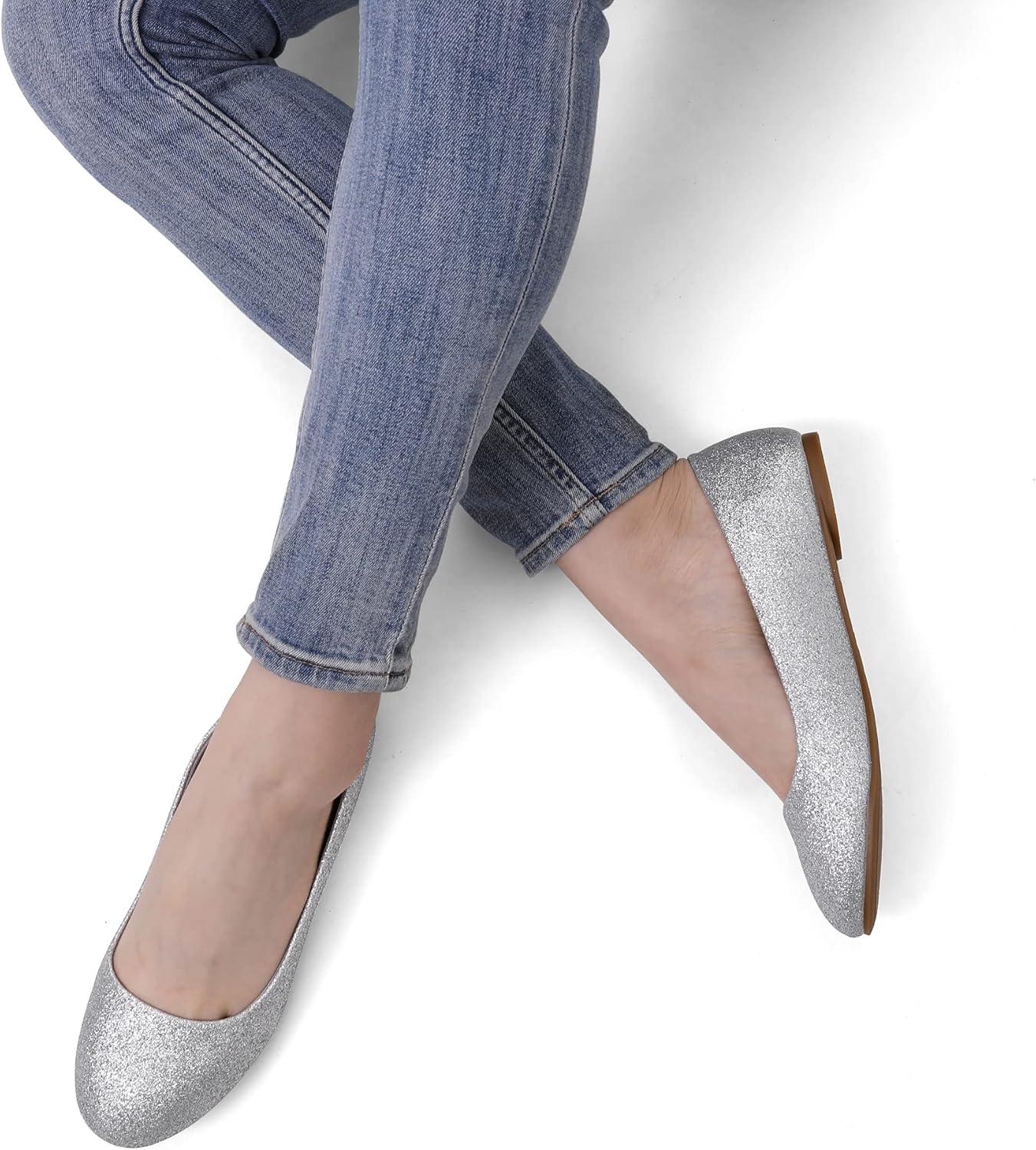 imageDREAM PAIRS Womens SoleSimple Wide Width Flats Ballerina Walking Flats Comfortable Slip on ShoesSilverGlitter