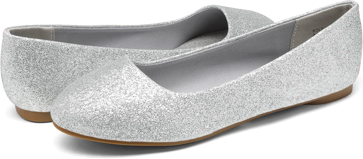 imageDREAM PAIRS Womens SoleSimple Wide Width Flats Ballerina Walking Flats Comfortable Slip on ShoesSilverGlitter
