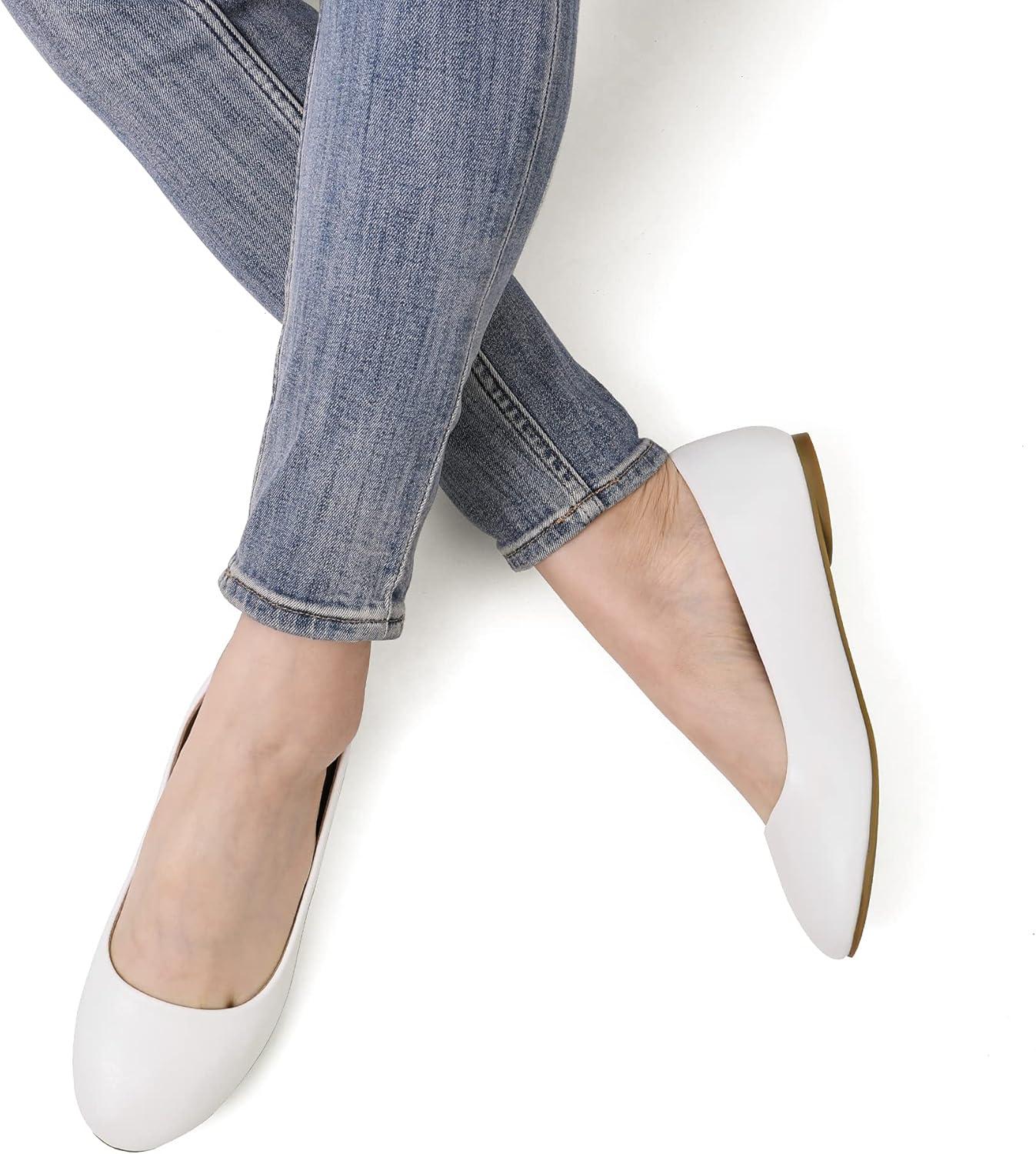 imageDREAM PAIRS Womens SoleSimple Wide Width Flats Ballerina Walking Flats Comfortable Slip on ShoesWhitePu