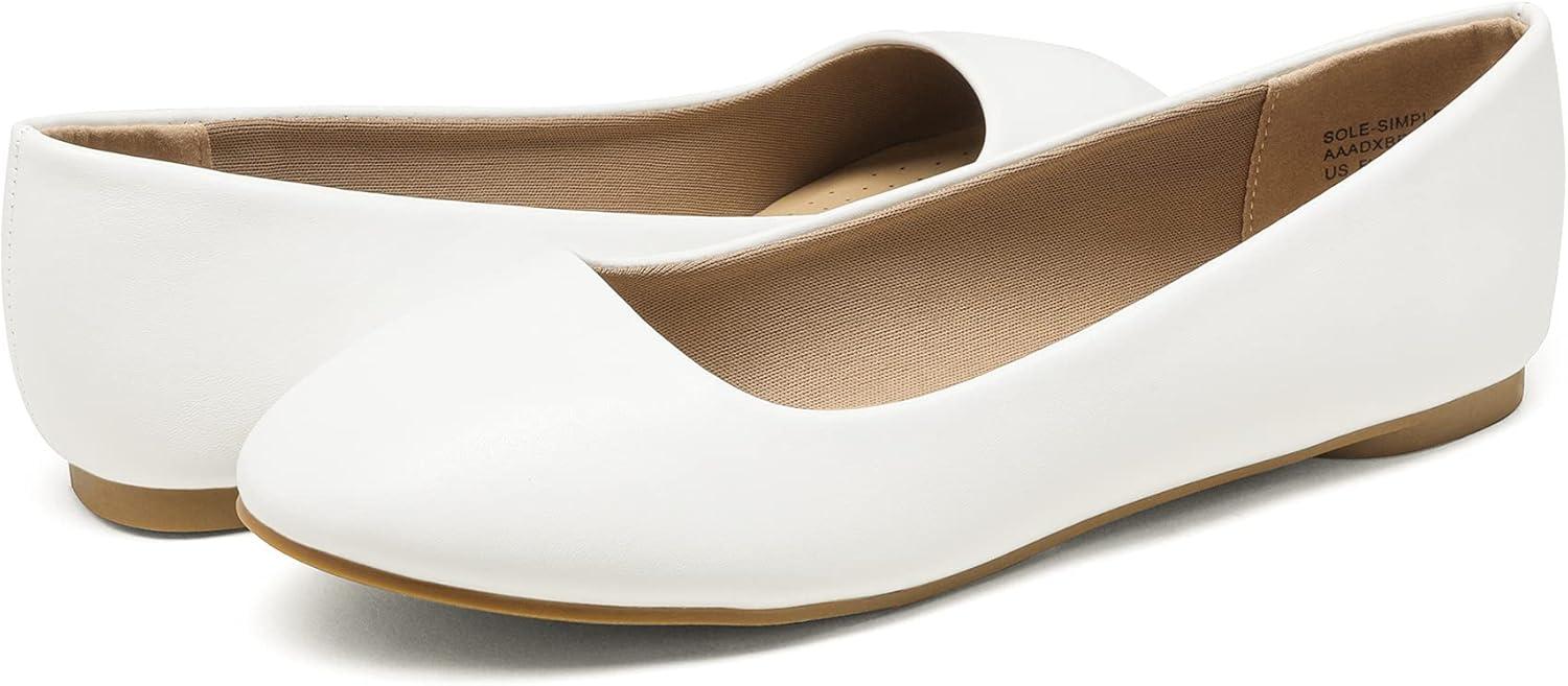 imageDREAM PAIRS Womens SoleSimple Wide Width Flats Ballerina Walking Flats Comfortable Slip on ShoesWhitePu