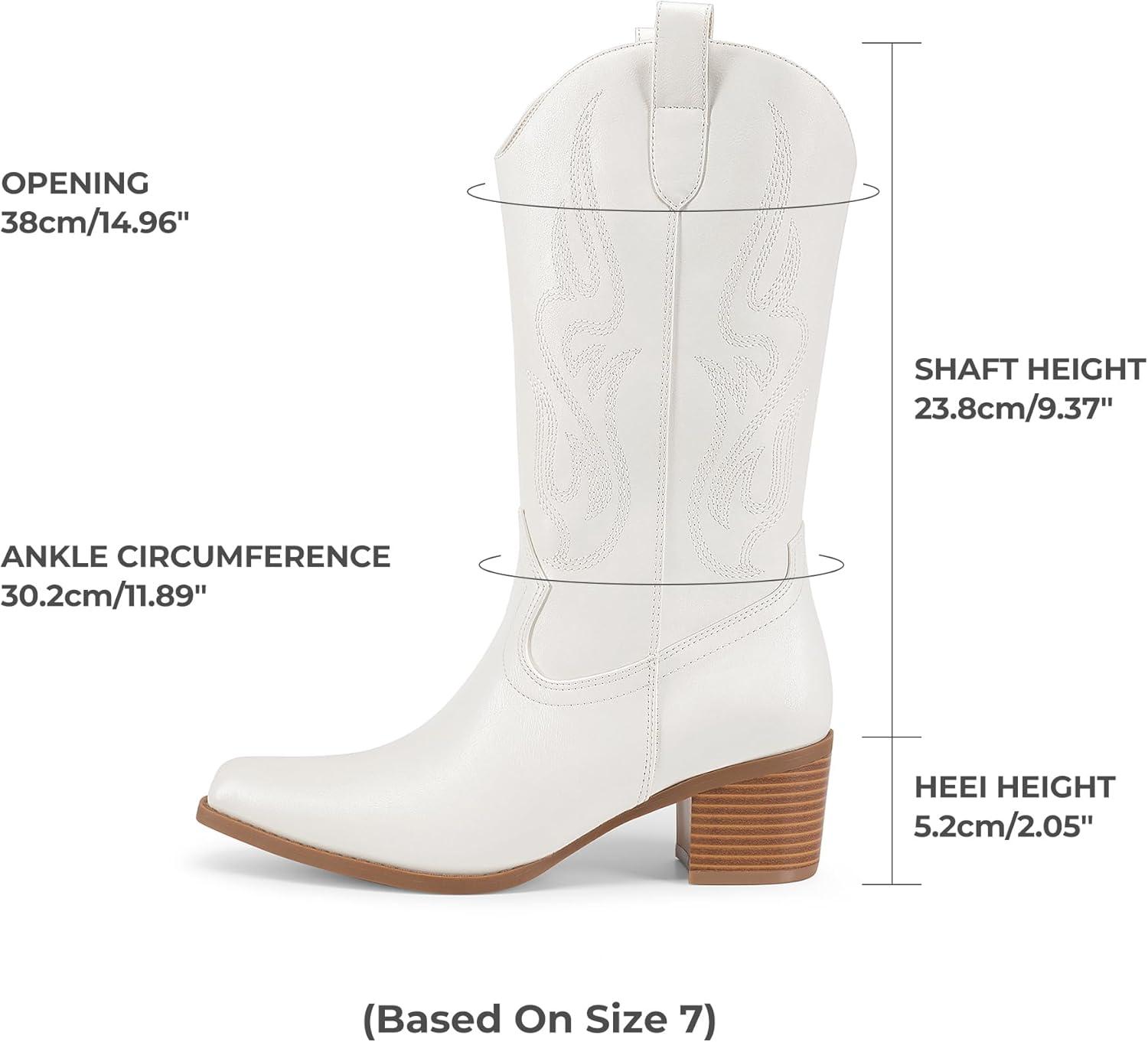 imageDREAM PAIRS Womens Square Toe Cowboy Cowgirl Boots Embroidered Mid Calf Western Boots Fashion Dress Low Chunky Heel Boots for Theme Party Country ConcertWhitepu