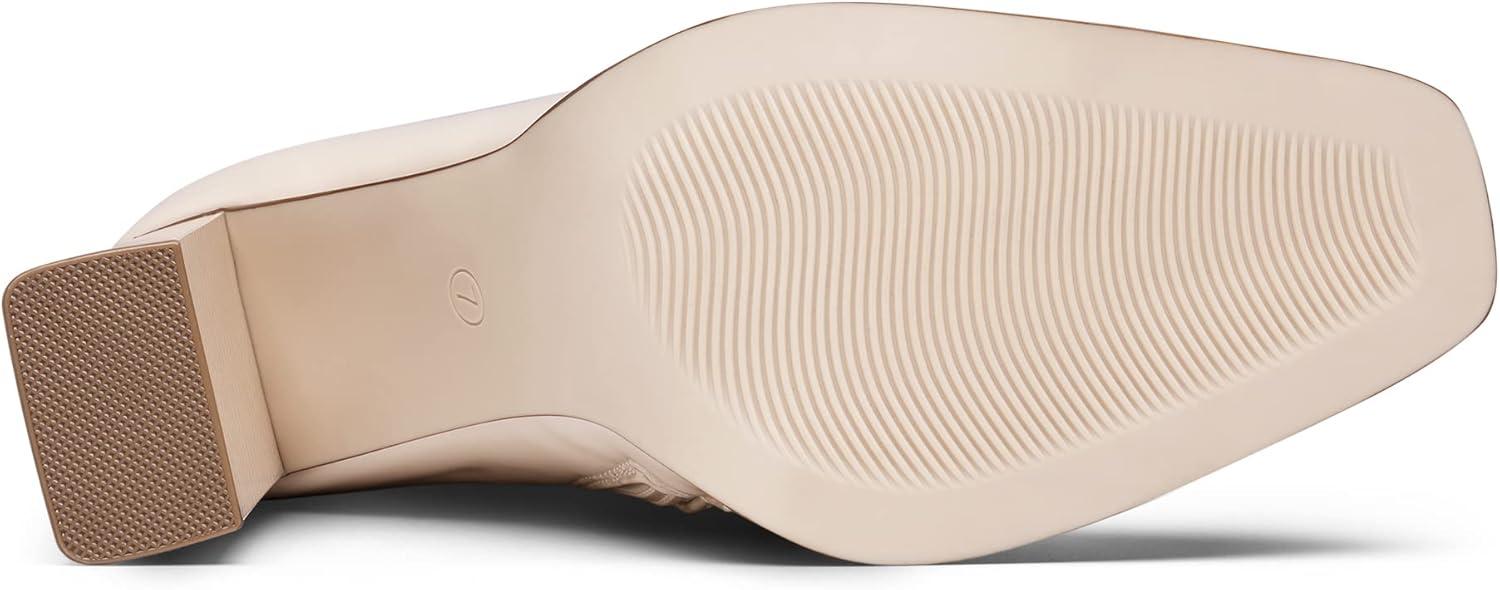 imageDREAM PAIRS Womens Square Toe Gogo Boots Elastic Ankle Boots High Chunky Block Heel Mid Calf BootsBeige WhitePu