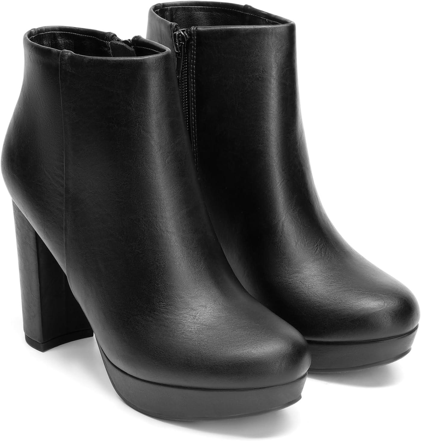 imageDREAM PAIRS Womens Stomp High Heel Ankle BootsBlackPu