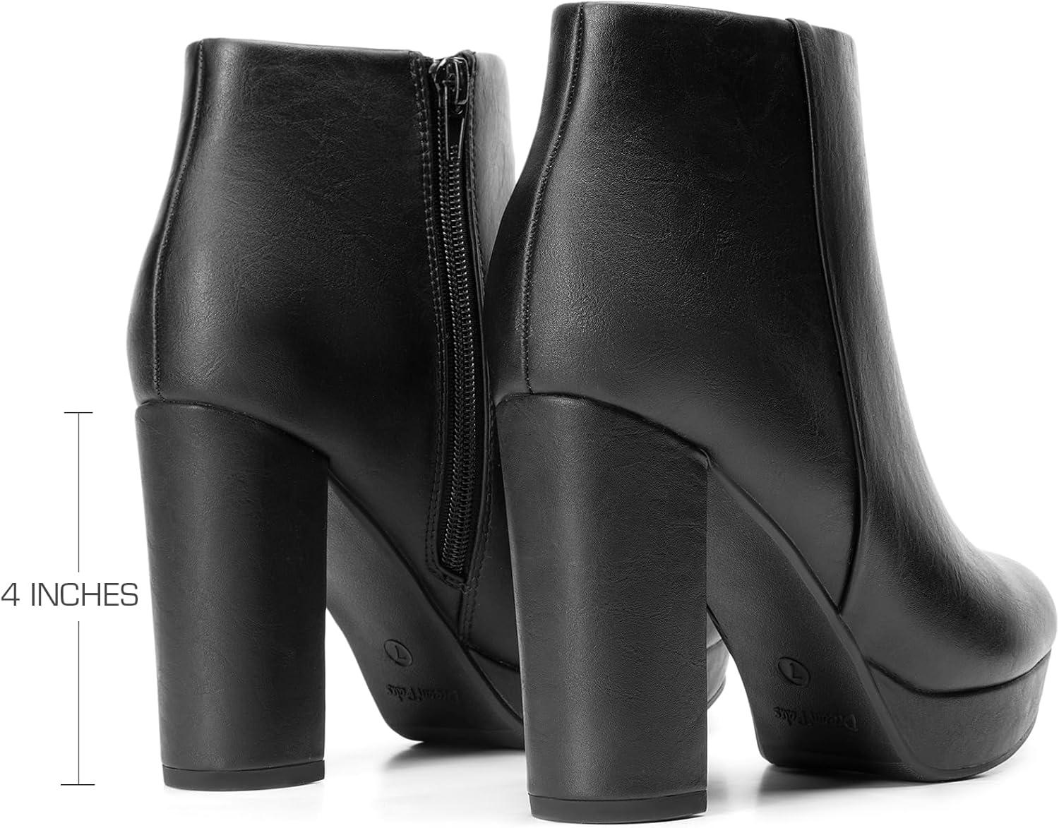 imageDREAM PAIRS Womens Stomp High Heel Ankle BootsBlackPu