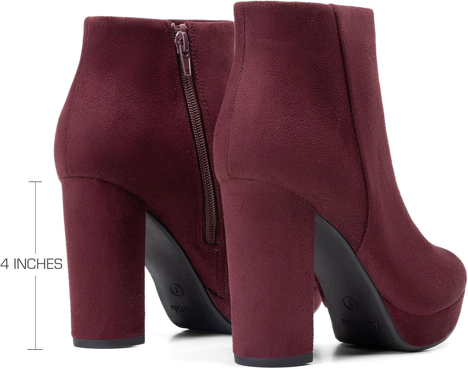 imageDREAM PAIRS Womens Stomp High Heel Ankle BootsBurgundy