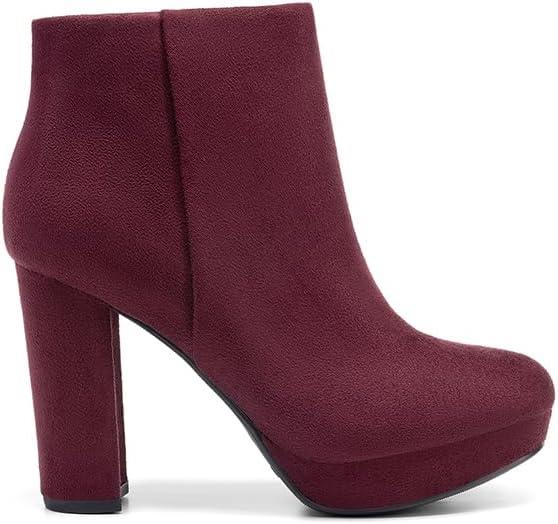 imageDREAM PAIRS Womens Stomp High Heel Ankle BootsBurgundy
