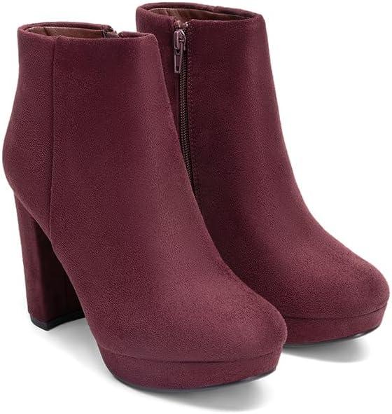 imageDREAM PAIRS Womens Stomp High Heel Ankle BootsBurgundy