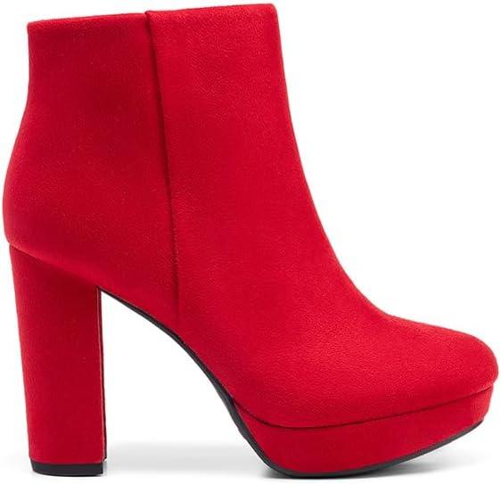 imageDREAM PAIRS Womens Stomp High Heel Ankle BootsRed