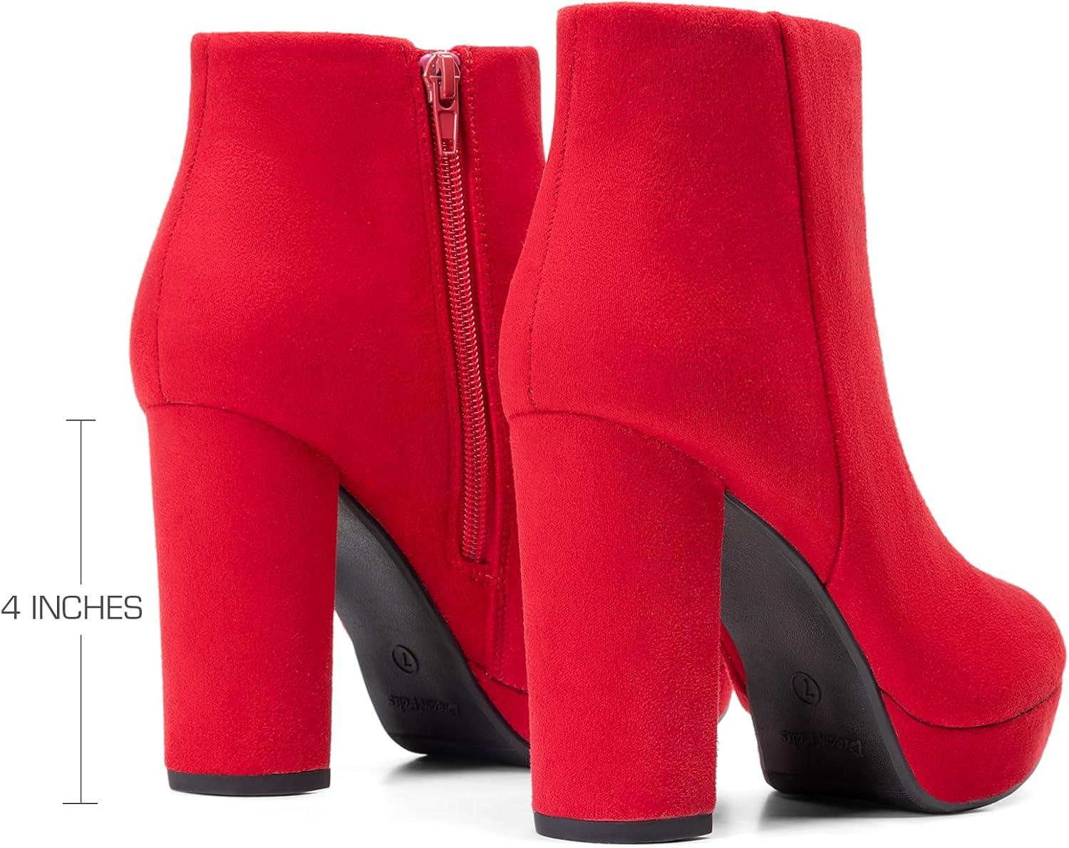 imageDREAM PAIRS Womens Stomp High Heel Ankle BootsRed