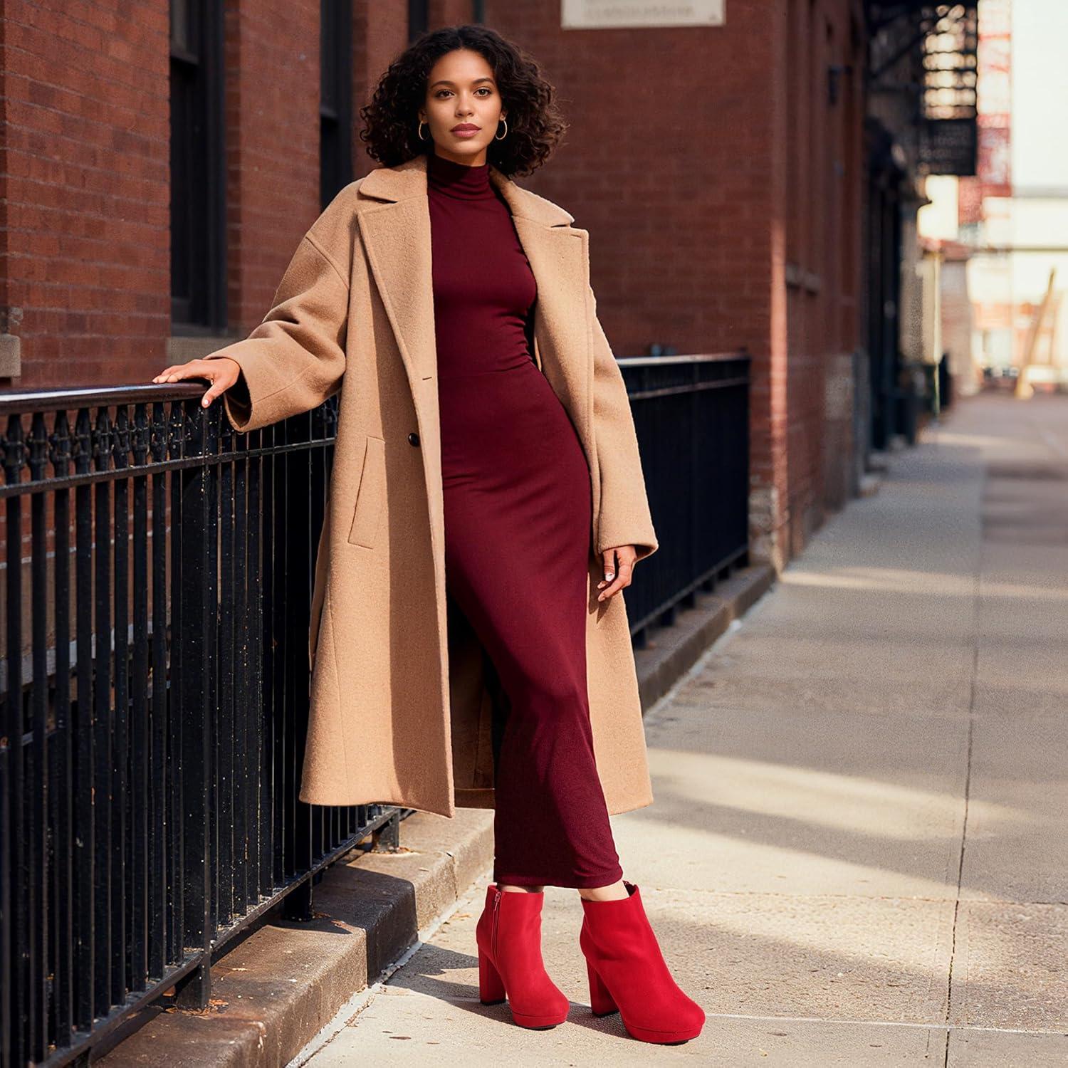 imageDREAM PAIRS Womens Stomp High Heel Ankle BootsRed