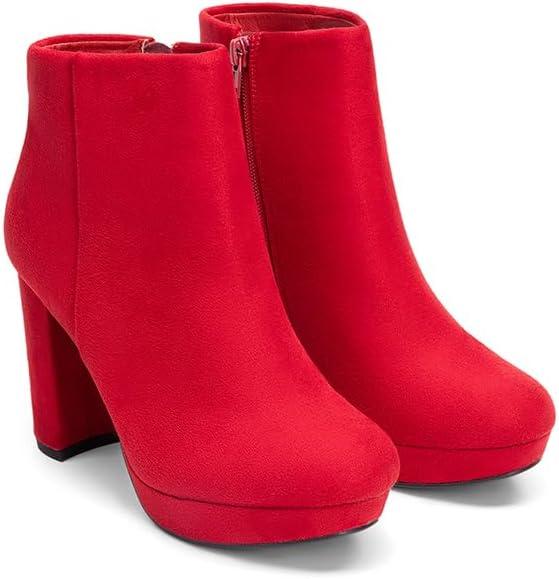 imageDREAM PAIRS Womens Stomp High Heel Ankle BootsRed