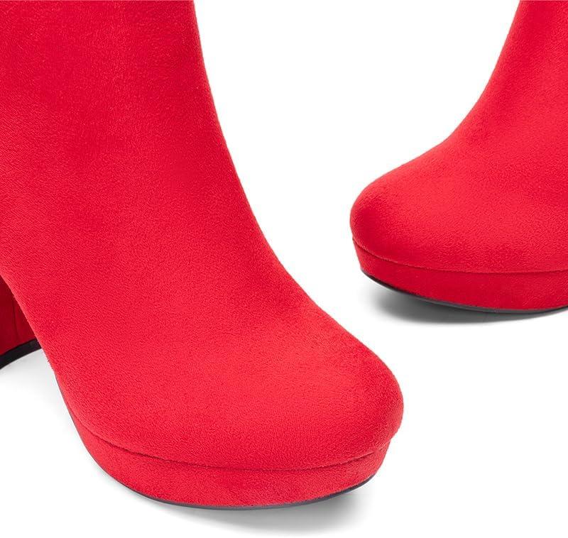 imageDREAM PAIRS Womens Stomp High Heel Ankle BootsRed