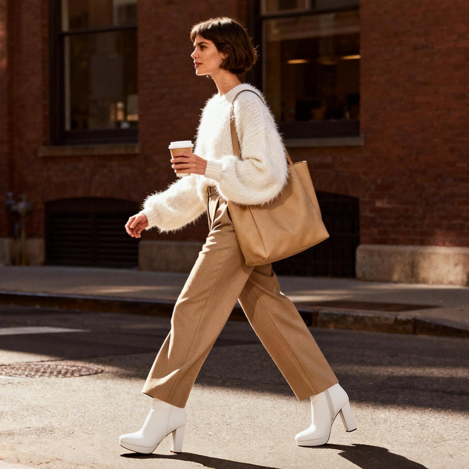 imageDREAM PAIRS Womens Stomp High Heel Ankle BootsWhitePu