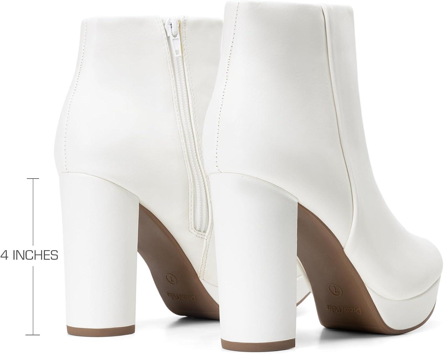 imageDREAM PAIRS Womens Stomp High Heel Ankle BootsWhitePu