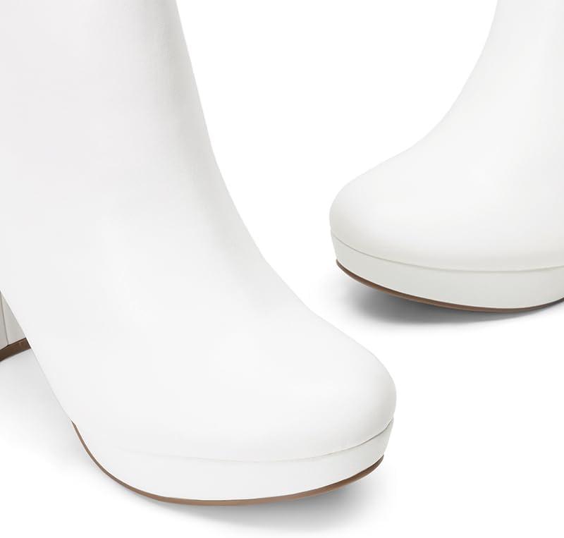 imageDREAM PAIRS Womens Stomp High Heel Ankle BootsWhitePu