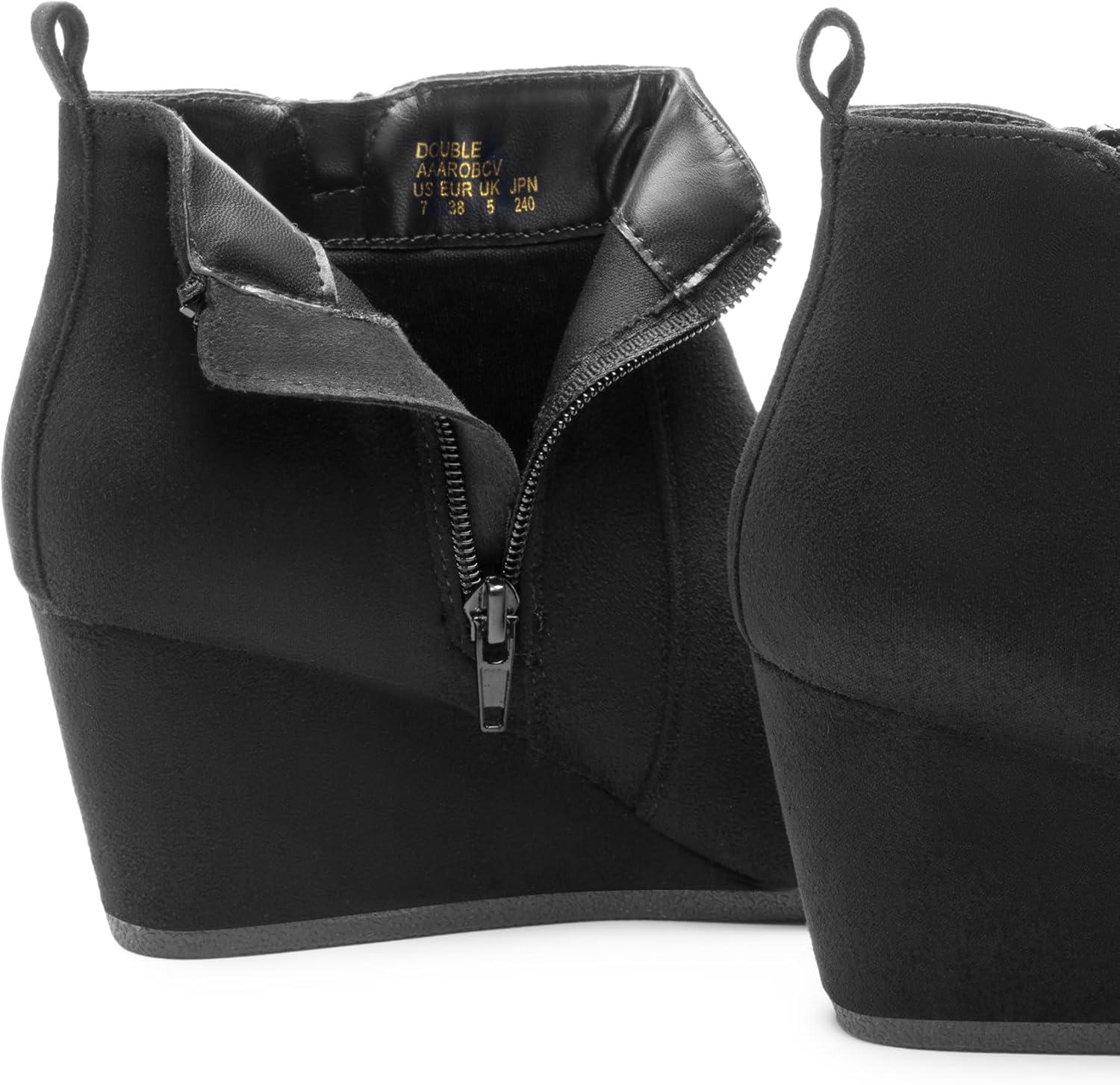 imageDREAM PAIRS Womens Suede Low Wedges Ankle BootsBlackSuede